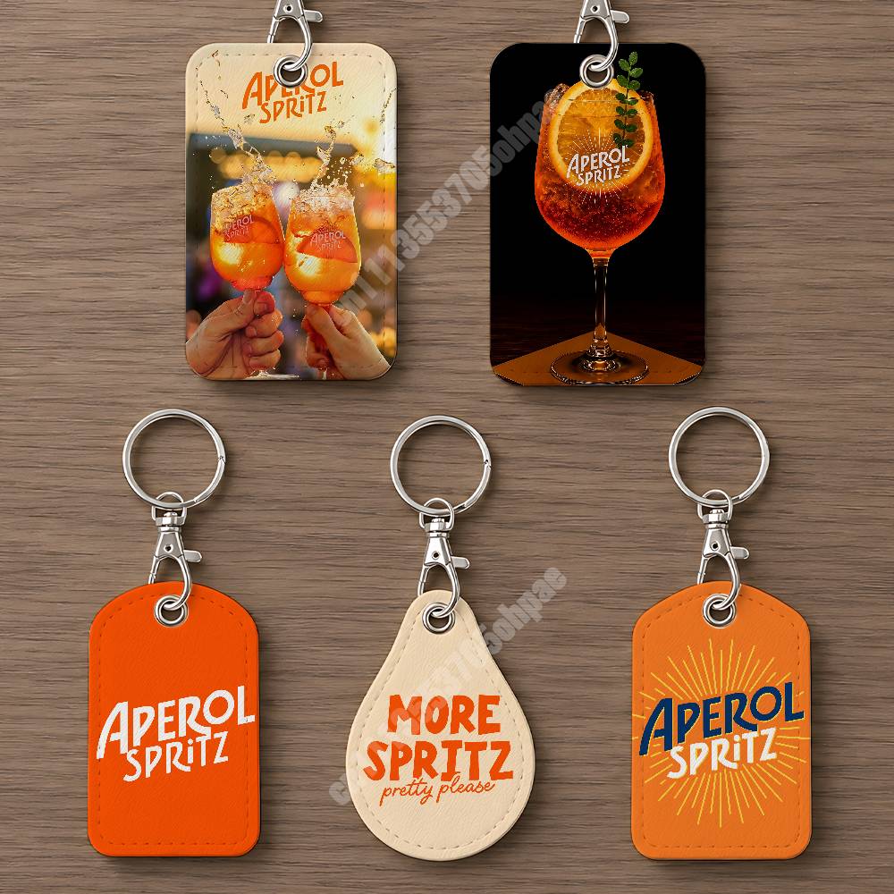 Leather Card Wallet - Porte-clés en cuir Orange Prosecco A-Aperol